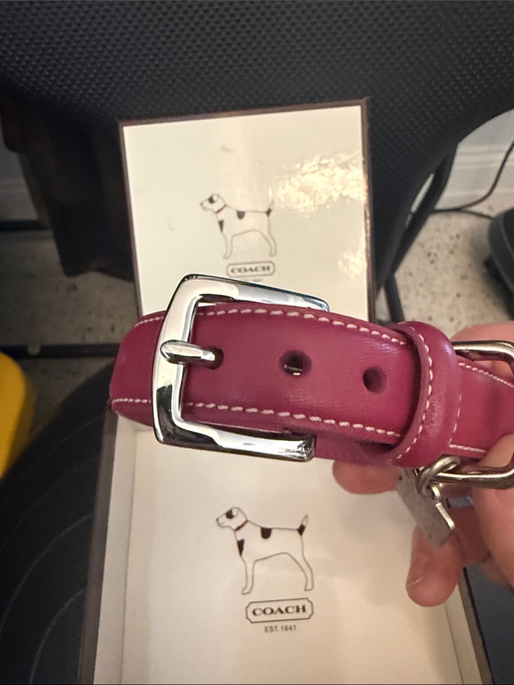 XS Coach Pink Leather Collar Belt with Silver Hardware - Picture 3 of 4